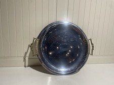 Vtg 1950s Kromex Chrome Round Serving Tray Brass Handles Lazy Susan Platter USA picture