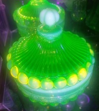 Vintage Opalescent Mosser Eye Winker Uranium Candy Dish picture