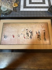 Vintage Japanese Geisha Kimono Winter Snow Scene Framed Asian Wall Art Print picture