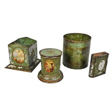Vintage Green Hand Painted Decorative Tin Humidor Desk Set picture