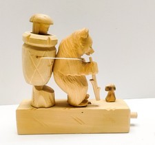 Russian Bogorodskoye Carved Wood Bear Basket Mechanical Rezcik Toy See Video picture