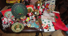 Vintage Christmas Santas, Ornaments, Cards, Tins, Stockings, Stars, Etc HUGE LOT picture