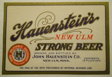 1930's Hauenstein's New Ulm Strong Beer (New Ulm, Minnesota) Bottle Label picture
