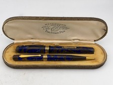 Rare Vintage Waterman's Patrician Turquoise Fountain Pen & Pencil Set Boxed picture