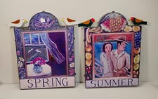 Vtg 1994 Nancy Thomas Folk Art Wall Plaques Spring Summer 12