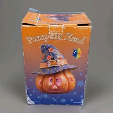 Vintage 2001 Costco Halloween Pumpkin Head Fiber Optic Light Wizard Hat w/ Box picture