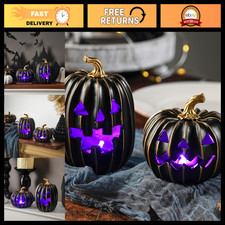 Light Up Black Jack O' Lantern Pumpkins - Indoor Halloween Decor, Spooky Glow picture