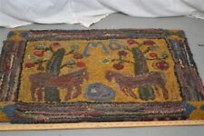 early hooked rug primitive horses wool handmade folk art 28x35 original  picture