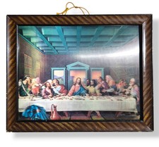 VTG 1960s MCM Last Supper 3D Lenticular Art Framed Jesus Disciples Christian picture