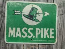 RARE Original Massachusetts Turnpike MASS PIKE Arrow Through the Hat Sign BANNED picture