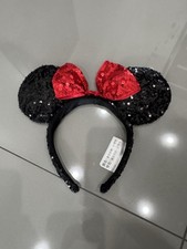 Disney Parks Genuine Red Bow Minnie Mickey Mouse Sequin Black Ears Headband picture