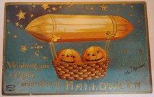 Antique Ellen Clapsaddle Airship Blimp Pumpkin Ride Halloween Postcard picture
