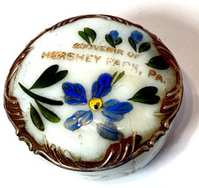 HERSHEY PARK PA Antique Depression MILK Glass Cut Souvenir PAINTED TRINKET BOX picture