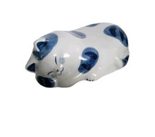 Vinatge 80s Makura-Neko Japan ceramic pillow cat sculpture Blue White picture