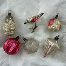 6 Antique VTG Glass Ornaments Santa Unsilvered Fluted Acorn Christmas German picture