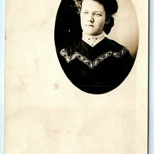c1900s Hanlontown, IA RPPC Postcard Young Lady Oval Portrait High Collar Dress picture