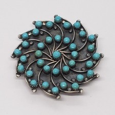 Rare HUBERT JOHNSON Zuni Turquoise Pinwheel Petit Point PENDANT BROOCH 1960s picture
