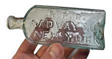 Antique 1840s RRR Radway & Co New York NY NYC Open Pontil Med Bottle Rolled Lip picture