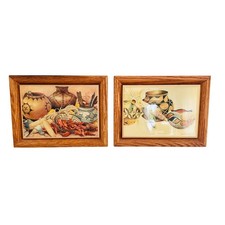 vtg 2 framed Mexican tiles American Native decor picture