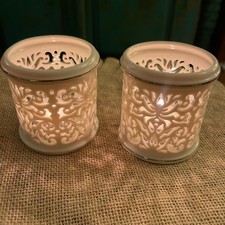 Lenox Ivory Pierced Votive Porcelain Tea Light Set of 2Candle Holder w/Gold Trim picture
