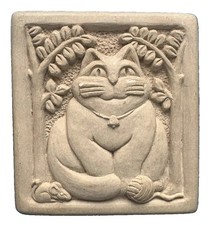 CARRUTH STUDIO Smiling Fat Cat Kitty Small Stone Wall Plaque 1996 Signed picture
