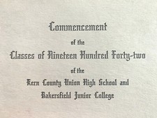 1942 CALIFORNIA - BAKERSFIELD JUNIOR COLLEGE & UNION H.S. Commencement Program picture