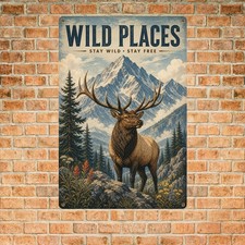 Majestic Elk Mountain Landscape Large Antlers Vintage Tin Sign 8x12 picture