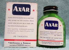 VINTAGE NOS AXAR HEADACHE COLD TABLETS BOTTLE MCKESSON & ROBBINS NEW YORK N.Y. picture