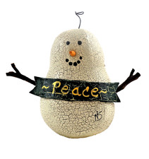 vtg Natalie Silitch folk art Christmas Snowman Peace Angel crackle canvas 4.5