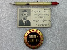 Vtg 1936 Sears Golden Jubilee 3pc Lot: Alvah Roebuck Signed Foldout Card-Pin-Pen picture