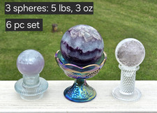 2353g [5 lb 3 oz] 6pc Fluorite Crystal Sphere Bundle, Vintage Glass Stands. USA picture