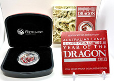2012 AUSTRALIA YEAR OF THE DRAGON 1/2 OZ COLORED PROOF SILVER COIN COA DISPLAY picture