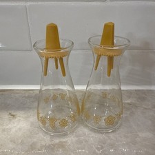 Vintage 1970's Pyrex Gold Butterfly Floral Glass Salt & Pepper Shakers MCM picture