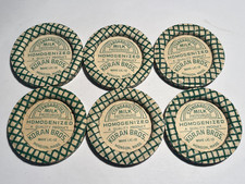 Six vintage Pasteurized Milk Koran Bros. Monson, Mass. Massachusetts milk caps picture