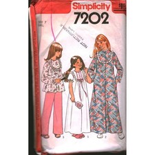 Simplicity 7202 Girls Robe Nightgown Pajamas Sewing Pattern Size 7 CUT Vintage picture