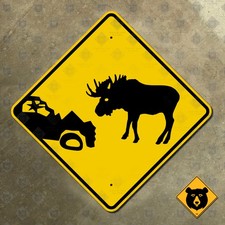 Newfoundland Canada moose warning wrecked car highway marker road sign 16x16 picture