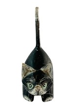 Vintage Hand Carved Wood Black Cat Figurine Folk Art Primitive Rustic Decor picture