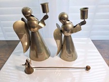 Vintage Mexican Alpaca Angel Candle Holders & Snuffer Set of 3 Hecho en... picture