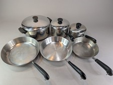 Vintage Revere Ware Copper Bottom Cookware Set Lot of 9 Pcs Pots, Pans & Lid picture
