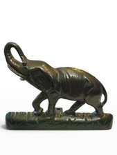 Vintage Cast Iron Elephant Doorstop, Trunk Up, Dark Green Black Finish, 11 In Lo picture