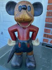 Disney Mickey Mouse Carved Wood Look Figurine Statue Red Shirt Black Shorts picture