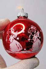 Vintage Glass Stencil Pictured GIRL ANGEl w CANDLE BALL Christmas Ornament USA picture