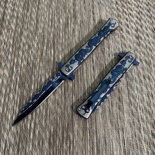 9” Blue Rose Knife Tactical Spring Assisted Open Blade Folding Pocket Knife picture