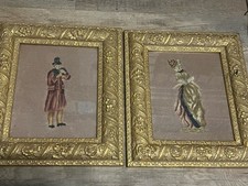 Antique Victorian Needlepoint Picture Frames Pair Ornate Gold Gilt 14”x12” picture