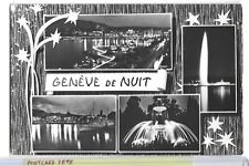 GENEVA SWITZERLAND AT NIGHT RPPC c1930 ship boat fountain VINTAGE Postcard A29 picture