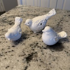 Ceramic Birds Set of 3 White Ceramic Floral English Cottage picture