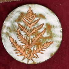 MCM Vintage Enameled Copper 8” Plate With Fern Design MUST SEE picture