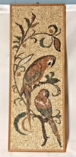Vintage 1960s Mid Century Modern Gravel Wall Art–Tropical Parrots Birds 22