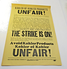 Historic Strike Sign Poster. Kohler Co. 1934 Very Rare picture