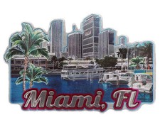 Miami Florida Harbor Foil Magnet 3.75